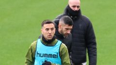 Mat�as Vecino, R�ber Fern�ndez y Claudio Gir�ldez, en el entrenamiento del Celta de este jueves.