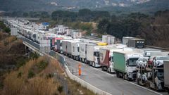 Colas de camiones procedentes de Espa�a en Francia
