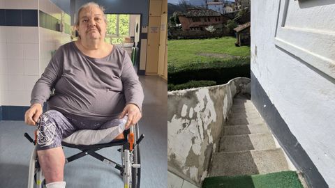 A la izquierda,�Ana Bel�n Rangel. A la derecha, las escaleras de su vivienda en Ribera de Arriba