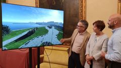 La alcaldesa de Gijn, Carmen Moriyn, presenta el proyecto de paseo en Naval Gijn, junto a los concejales de Infraestructuras Urbanas y Rurales y de Urbanismo, Gilberto Villoria y Jess Martnez Salvador