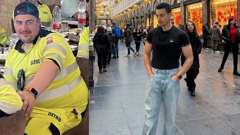 En la imagen de la izquierda, Daniel a finales del 2024, cuando pesaba 137 kilos. A la derecha, una fotograf&iacute;a del joven coru&ntilde;&eacute;s en la actualidad. &laquo;Ahora, estoy hecho un toro&raquo;, dice.