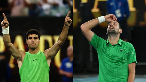 Carlos Alcaraz y Novak Djokovic, tras sus respectivos triunfos en Australia.