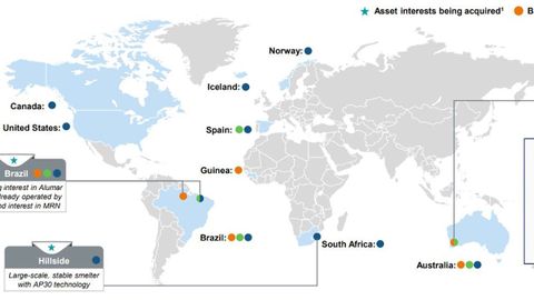 Mapa con las propiedades de Alcoa y las que va a incorporar