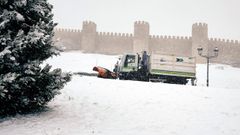 Una m�quina quitanieves retira la nieve ca�da este lunes junto a la muralla de �vila 