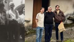A la izquierda, Avelino Vizca�no; a la derecha, Emiliano, �scar Fernando y Fernando, sus descendientes, en la visita que hicieron a la aldea de Avelino, ubicada cerca de O Savi�ao.