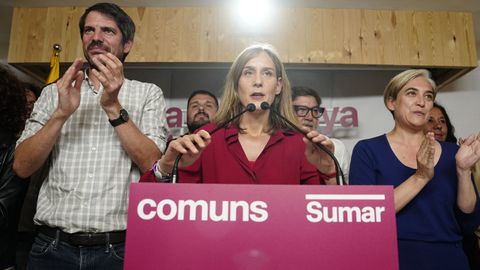 Ernst Urtasun, ministro de Cultura, Jssica Albiach, candidata de Comuns Sumar, y Ada Colau, exalcaldesa de Barcelona