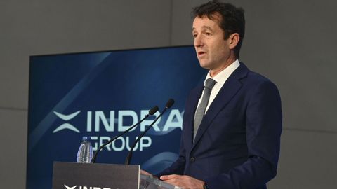 El presidente de Indra, �ngel Escribano, interviene el pasado 15 de enero en la presentaci�n del proyecto de la nueva planta que la empresa Indra Group va a construir en Le�n.