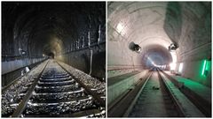 Dos túneles, dos realidades. A la izquierda se puede ver el túnel de Oural, habilitado desde 1883, con 19 metros de sección, y mejorado con el paso de los años, pero en su inicios fue trampa para varios trabajadores del ferrocarril. A la derecha el nuevo, con 52 metros, aceras y barandillas, además de tres galerías de escape