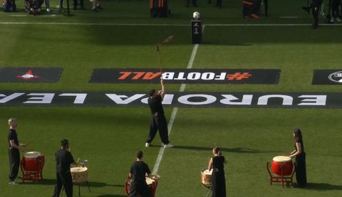 Abraham Cupeiro, durante su actuaci�n en Bala�dos antes del Celta-Friburgo.