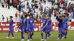 Albacete Oviedo Horizontal.Los futbolistas del Real Oviedo tras el partido frente al Albacete