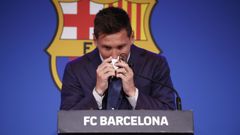 Leo Messi, emocionado en su despedida del Bar�a