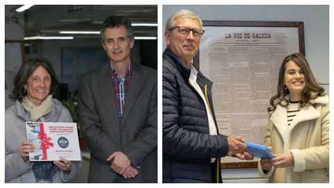 Los delegados de La Voz en A Corua, Alfonso Andrade, y en Santiago, Ignacio Carballo, entregan, respectivamente, sus premios a Lola Vzquez y Ariadna Cambeiro. 