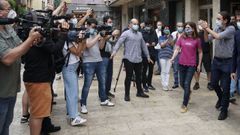 La candidata a lendakari, Miren Gorrotxatgi y el secretario general de Podemos, Pablo Iglesias, este viernes en Durango, Vizcaya