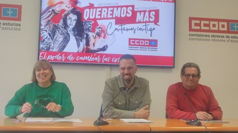 Tamara Cuado, responsable de Afiliacin y Elecciones Sindicales de CCOO; Jos Manuel Zapico, secretario general de CCOO de Asturias; y Antonio Masa, del rea Externa de CCOO de Asturias