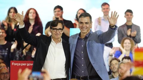 Salvador Illa y Pedro Snchez durante un acto del PSOE