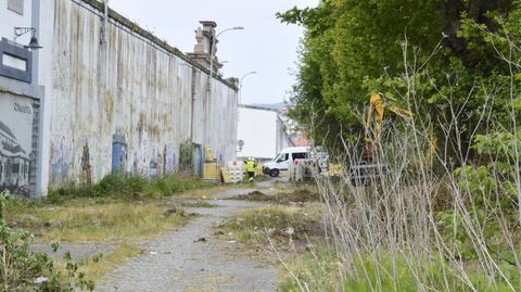Primeros trabajos en la alameda situada en la zona de Taxonera, frente a la puerta de la Escuela Obrera.