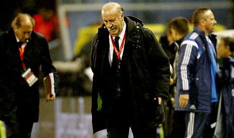 Vicente del Bosque sali� contento con la actuaci�n de los nuevos y no quiso valorar el debut de Nolito en la selecci�n. 