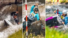 De izquierda a derecha, Manuel Ochoa, Luis Fern�ndez e Ainhoa Lameiro, pirag�istas gallegos durante su participaci�n en el primer fin de semana de la Copa de los Pirineos