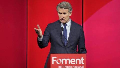 Alberto Nez Feijoo durante su intervencin ante la patronal catalana.