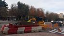 Obras para colocar la bandera gigante de Espaa en Oviedo