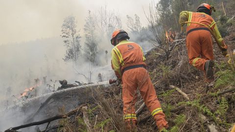 Bomberos de Asturias durante un trabajo de extinci�n del fuego 