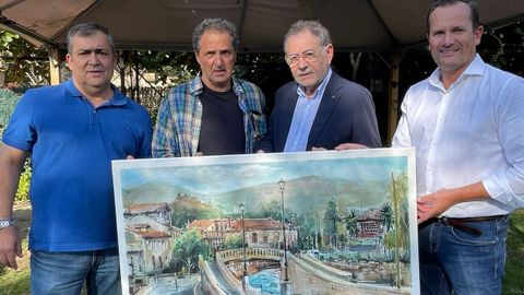 El jurado del concurso de pintura rápida de Monterrei con el artista y la obra ganadoras.