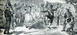 El baile de la hogaza desapareci� a principios del siglo pasado, pero quedaron algunos grabados como este para ilustrar c�mo era. 