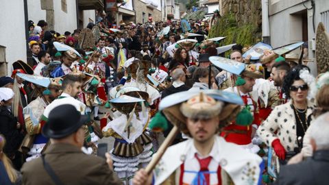 Estrea do peliqueiro no entroido de Laza e reparto de bica na Picota.