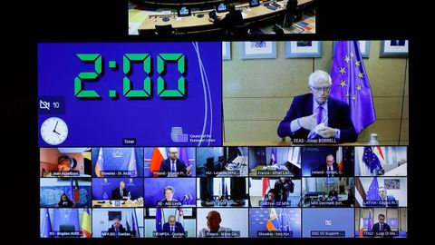 Borrell, durante su intervenci�n por videoconferencia este martes