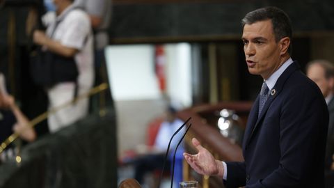 El presidente del Gobierno, Pedro S�nchez, durante su discurso en el debate sobre el estado de la naci�n.