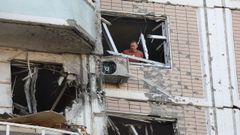 Edificio destruido tras el ataque de un dron en Mosc�