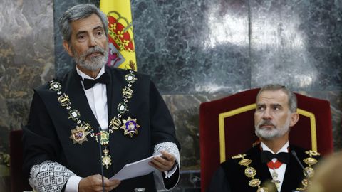 El presidente del Tribunal Supremo, Carlos Lesmes, durante su discurso en la apertura del A�o Judicial presidida por Felipe VI.