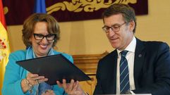 El presidente de la Xunta, Alberto N��ez Feijoo, y la secretaria general iberoamericana, Rebeca Grynspan