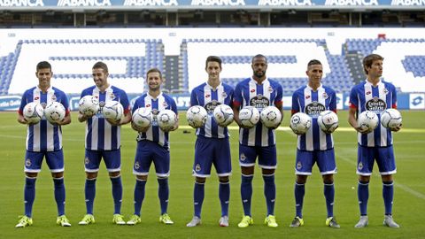 LAS NUEVAS INCORPORACIONES. De izquierda a derecha: Juanfran Moreno, Rubn Gracia Calmache Cani, Fede Cartabria, Luis Alberto, Sidnei, Fayal Fajr y Pedro Mosquera.