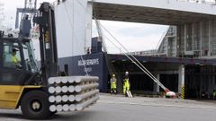 La carga rodada que transporta el Belgia Seaways entre R�terdam y Vilagarc�a proporciona ya a la capital arousana el 22 % de sus tr�ficos