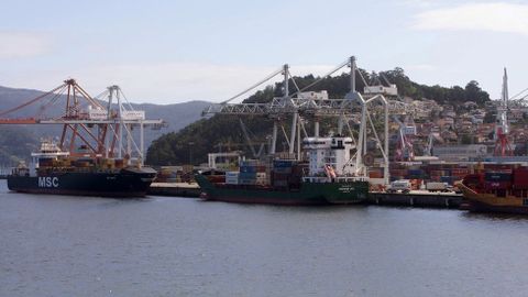  Tres buques descargando su mercanc�a hoy en el puerto de Vigo