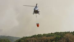 Un helic�ptero de la polic�a ayuda en las labores de extinci�n este viernes en Alemania.