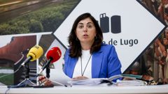 Elena Candia, alcaldesa de Lugo, durante la rueda de prensa en la que explic� los acuerdos tomados en la xunta de goberno local