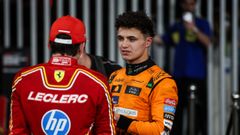 Lando Norris.Lando Norris, piloto de McLaren, hablando con Charles Leclerc, piloto de Ferrari