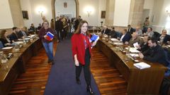 Carmela L�pez entrando en el pleno de la Diputaci�n de Lugo ya como presidenta