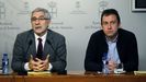  El portavoz de IU en la Junta General, Gaspar Llamazares (i), y el diputado regional de la coalici�n Ovidio Zapico (d)