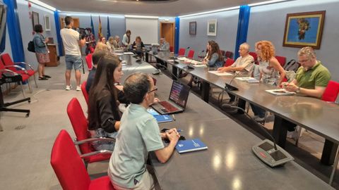 La consejera de Educacin, Lydia Espina -en la cabecera de la mesa- durante la reunin de la mesa de negociacin sindical destinada a abordar la reduccin de la jornada lectiva del cuerpo de maestros y otras mejoras de las condiciones laborales del profesorado