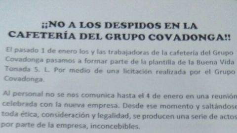 Octavillas contra los despidos de la cafeter�a del Grupo Covadonga