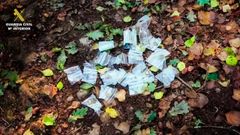 BOLSAS CON HACH�S LOCALIZADAS POR LA GUARDIA CIVIL EN UN ZULO DE UN MONTE DE ORDES, DENTRO DE LA OPERACI�N QUE PERMITI� DETENER A UN HOMBRE QUE SE DEDICABA A SU VENTA AL MENUDEO