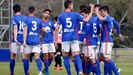 Real Oviedo Vetusta gol Requexon.Los futbolistas del Vetusta celebran un tanto esta temporada