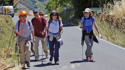 Peregrinos a su paso por un tramo de la ruta jacobea en Chantada