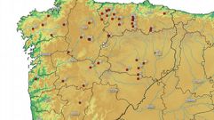 Mapa elaborado por los investigadores de Romanarmy sobre la presencia militar romana en el noroeste peninsular. 1) A Corti�a dos Mouros; 2) A Granda das Xarras; 3) A Pedra Dereta; 4) A Penaparda; 5) A Recacha; 6) A Serra da Casi�a; 7) Alto da Cerca; 8) As Penas de Perturexe; 9) Astorga; 10) Bande; 11) Cabeza do Pau; 12) Cabianca; 13) Campos; 14) Cidadela; 15) Coto do Ra�adoiro; 16) Cova do Mexadoiro; 17) Cueiru; 18) El Chao; 19) El Chao de Carrubeiro; 20) El Mouru; 21) El Pico el Outeiro 1-2; 22) El Xuegu la Bola; 23) Huerga de Frailes; 24) La Chana 1-6; 25) La Resiel-.la; 26) Las Cruces; 27) Le�n; 28) L.laurienzo; 29) Monte Curriel.los; 30) Monte da Ch�; 31) Monte da Modorra; 32) O Monte de Vent�n; 33) O Monte dos Trollos; 34) Moyap�n; 35) O Castrill�n; 36) O Cornado; 37) O Penedo dos Lobos; 38) Outeiro de Arn�s; 39) Pe�a de C�scaro; 40) Pico L.lag�ezos; 41) Picu Viyao; 42) Rosinos de Vidriales; 43) San Isidro; 44) Santa Baia; 45) Valbona; 46) Valdemeda; 47) Villamont�n 1-2