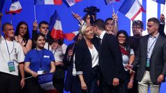Le Pen y Bardella, en el mitin del 1 de mayo.