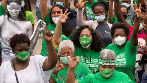 Participantes en el campamento feminista en una imagen del pasado 11 de marzo