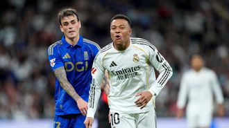 Mbapp&eacute;, durante el partido del Real Madrid ante el Oviedo